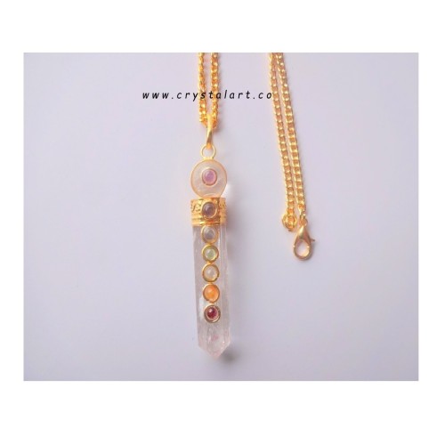 Clear Crystal Quartz Globe Chakra stone Golden Cap Chain Pendants