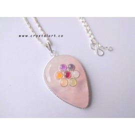 Rose Quartz Flat Drop Shape Chakra Stone Chain Pendants