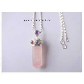 Rose Quartz Faceted Point Chakra Stone Cap Chain Pendants