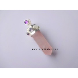 Rose Quartz Faceted Point Chakra Stone Cap Chain Pendants