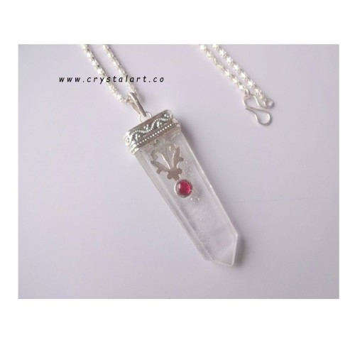 Clear Crystal Quartz Red Garnet Flat Chain Pendants