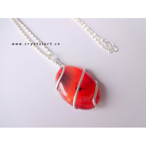 Red Carnelian Wire Wrapped Cabochon Chain Pendants