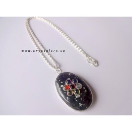 Indian Obsidian Chakra Stone Cabochon Chain Pendants