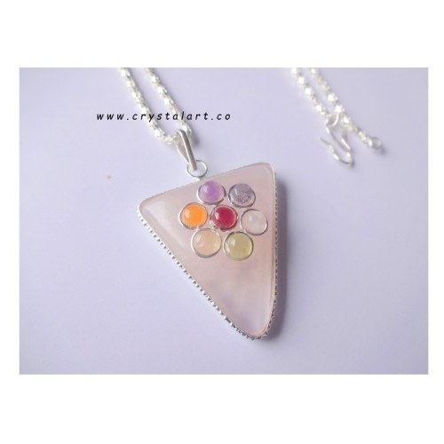 Rose Quartz Seven Chakra Flat Stone Chain Pendants