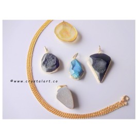 Mix Druzy Agate Stone Golden Chain Pendants