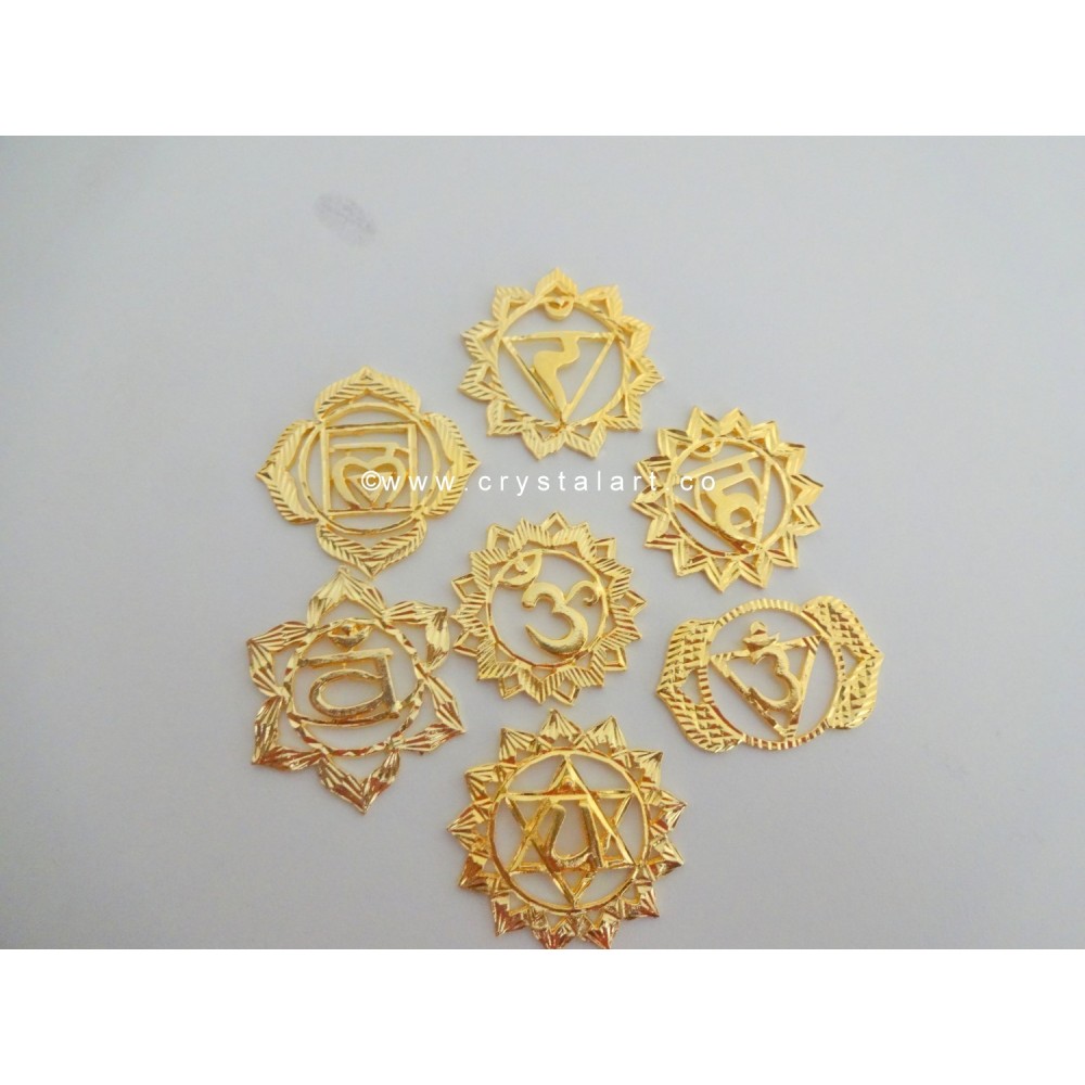 7 Chakra Sanskrit Symbol Golden Metal Set