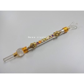 Crystal Quartz Brass Metal Golden Chakra Healing Stick