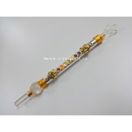 Crystal Quartz Brass Metal Golden Chakra Healing Stick