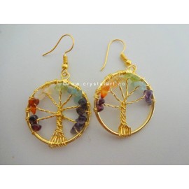 7 Chakra Tree Of Life Golden Earrings Set