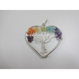 7 Chakra Tree Of Life Heart Shape Pendants