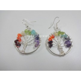 7 Chakra Tree Of Life Silver Earrings Set