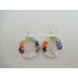 7 Chakra Tree Of Life Silver Earrings Set