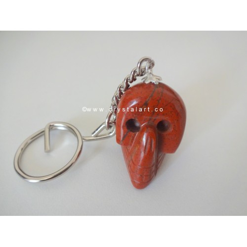 Red Jasper Agate Carved Skull Keychain