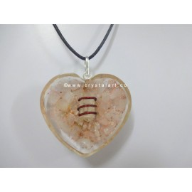 Rose Quartz Heart Shape With Reiki Symbol Crystal Point Orgone Pendants