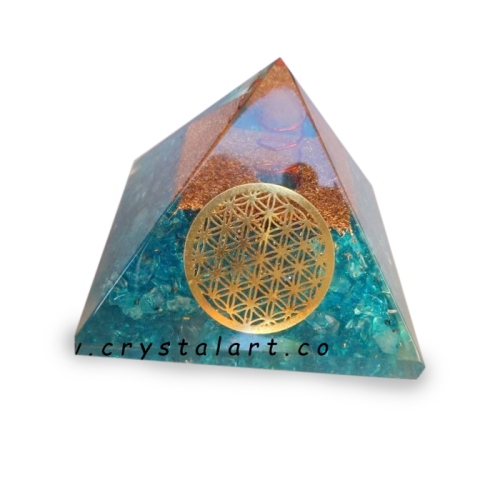 Flower Of Life Aqua Crystal Chips Healing Crystal Point 70 MM Orgone Big Size Pyramid