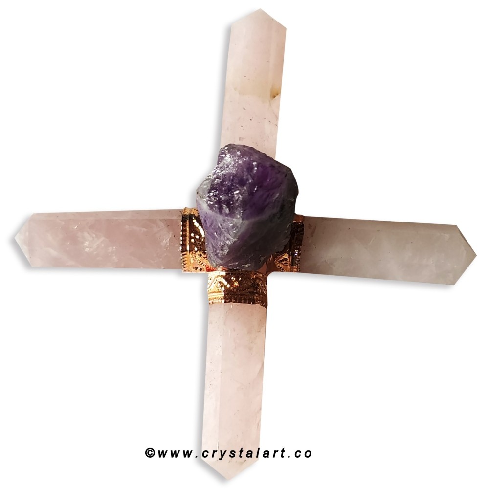 Amethyst Natural Point Rose Quartz Four Point Healing Stone Energy Generators