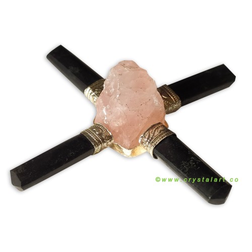 Rose Quartz Natural Point Black Tourmaline Four Point Healing Stone Energy Generators