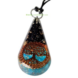 Aqua Crystal and Trourmaline Drop Shape Orgone Pendants