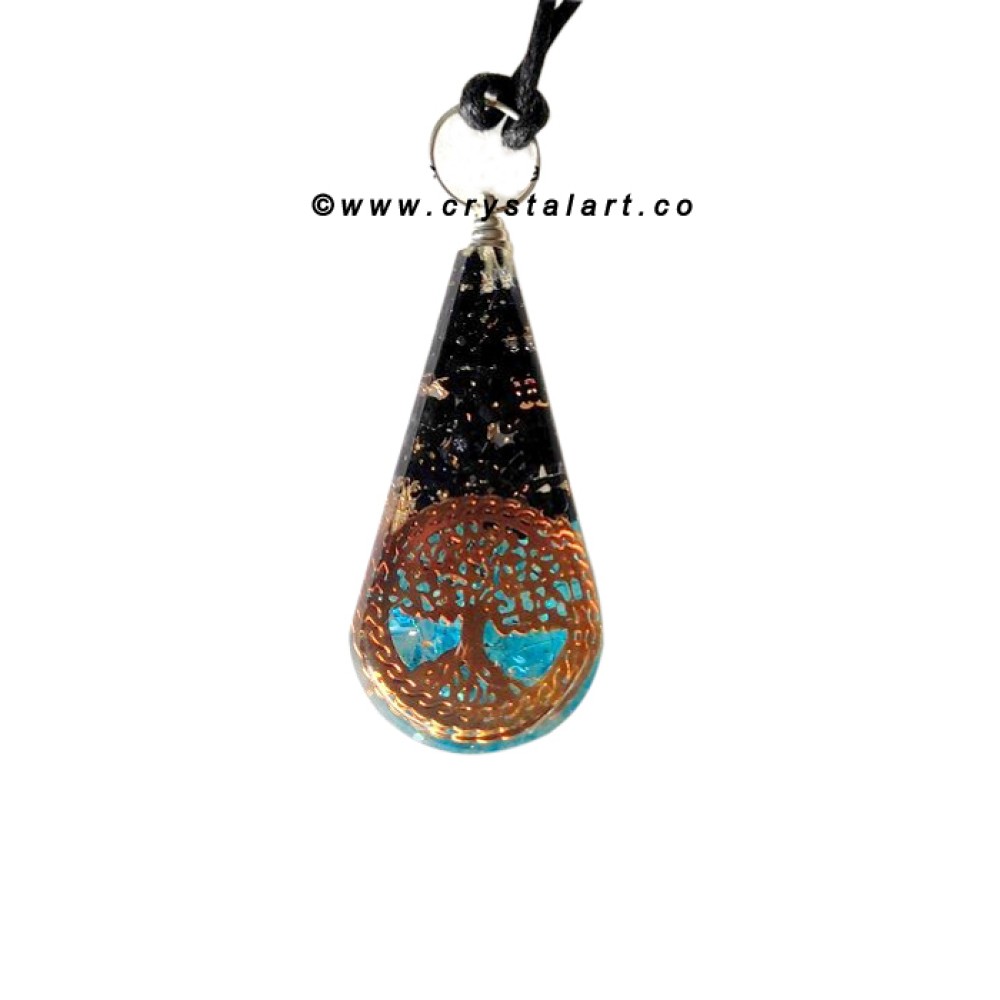 Aqua Crystal and Trourmaline Drop Shape Orgone Pendants