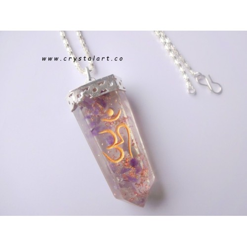 Amethyst Cosmic Vibration of The Universe OM Symbol Flat Chain Pendants