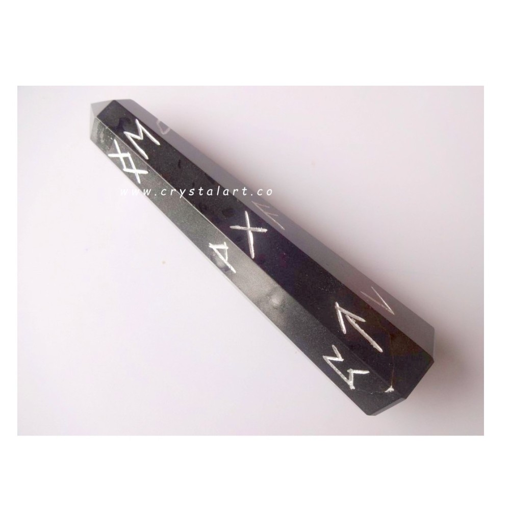 Black Tourmaline Rune Set Sign Faceted Obelisk