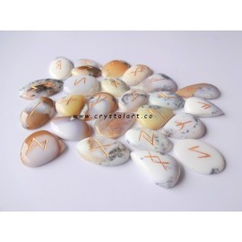 White Dendritic Agate Flate Stone Rune Set