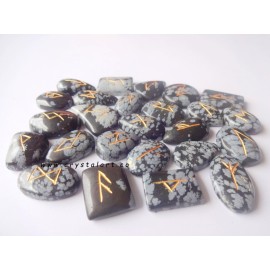 Snowflake Obsidian Flate Stone Rune Set