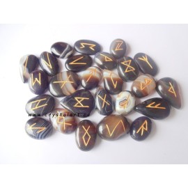 Black Banded Onyx Flate Stone Rune Set