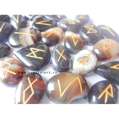 Black Banded Onyx Flate Stone Rune Set