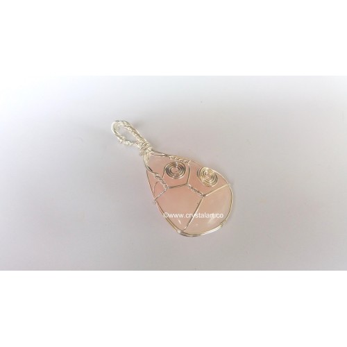 Rose Quartz Wire Wrapped Spiral Design Palm Stone Pendants