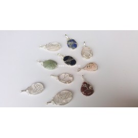 Mix Gemstone Wire Wrapped Design Palm Stone Pendants