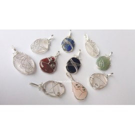 Mix Gemstone Wire Wrapped Design Palm Stone Pendants