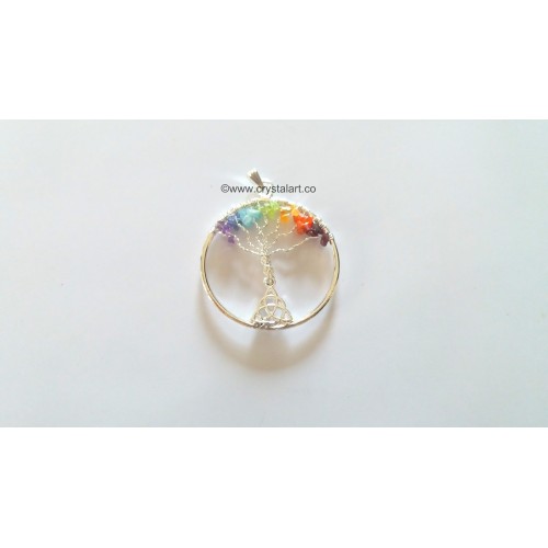 7 Chakra Tree of Life Pendant With Triquetra Charm