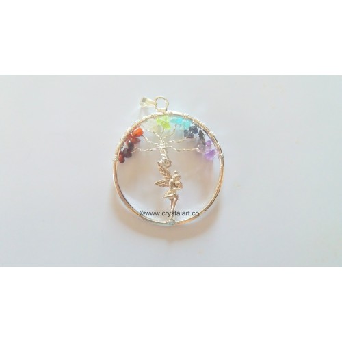 7 Chakra Tree of Life Pendant With Angel Charm