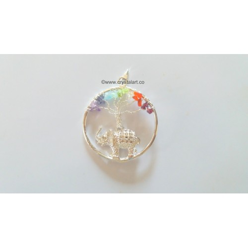 7 Chakra Tree of Life Pendant With Elephant Charm