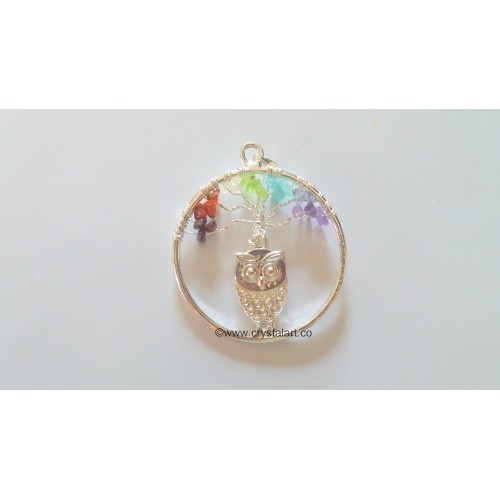 7 Chakra Tree of Life Pendant With Owl Charm