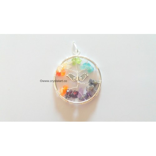 7 Chakra Chips Round Pendant With Angel Charm