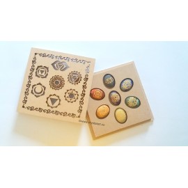 7 Chakra Cabochon Set With Chakra Symbol Wooden Case