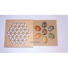 7 Chakra Cabochon Set With Engraved Flower of Life Wooden Case