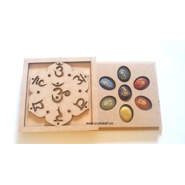 7 Chakra Sanskrit Symbol Engraved Cabochon Set With Sanskrit Symbol Wooden Case