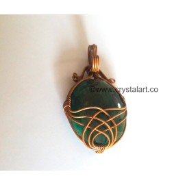 Green Aventurine Copper Wire Wrapped Cabacone Pendants