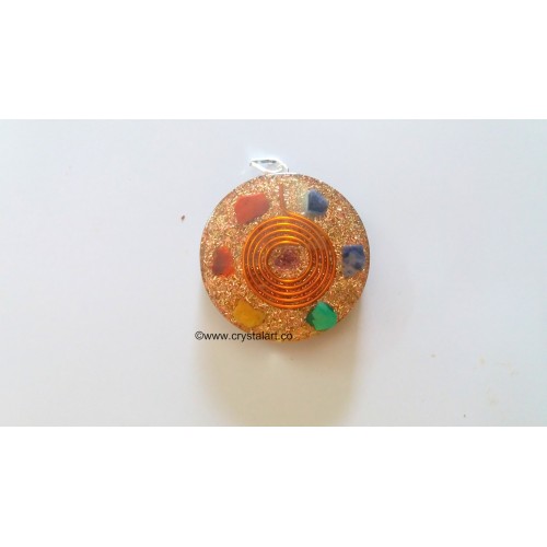 7 Chakra Stones Spiral Symbol With Black Touramline Round Orgone Pendant