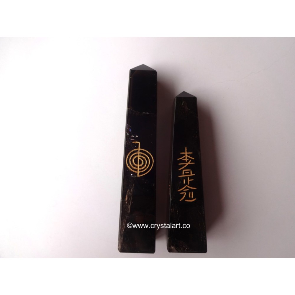 Black Obsidian Reiki Symbol Engraved Tower Points