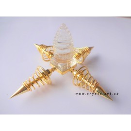 Crystal Shree Yantra With Metal Spiral 4 Point Energy Generator Tools