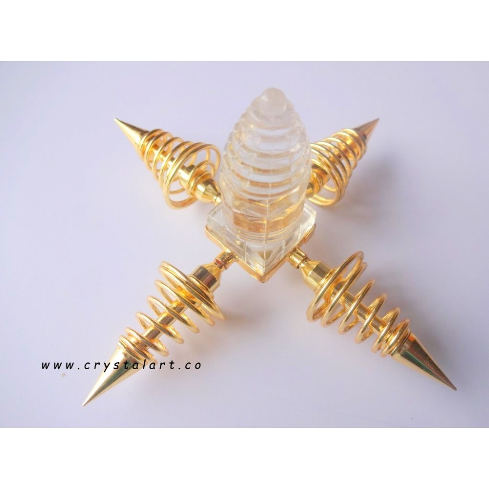 Crystal Shree Yantra With Metal Spiral 4 Point Energy Generator Tools