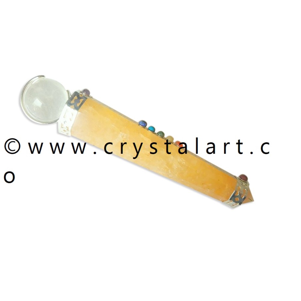 Citrine Chakra Stone Crescent Moon Shape Crystal Globe Healing Stick