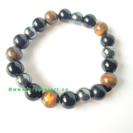 Triple Protection of Tiger Eye, Black Obsidian and Hematite 10 MM Plane Beads Bracelets Unisex