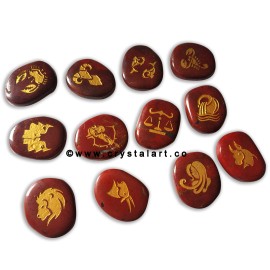 Braciated Jasper Uneven Shape Engraved Zodiac Sign Worry Stones 12 Piece Set