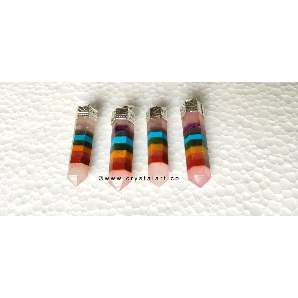 Chakra Bonded with Rose Quartz Point Cap Pencil Pendants