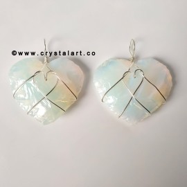 Aura Opalite Wire Wrapped 1.5 Inch Heart Shape Carving Arrowhead Pendants Unisex